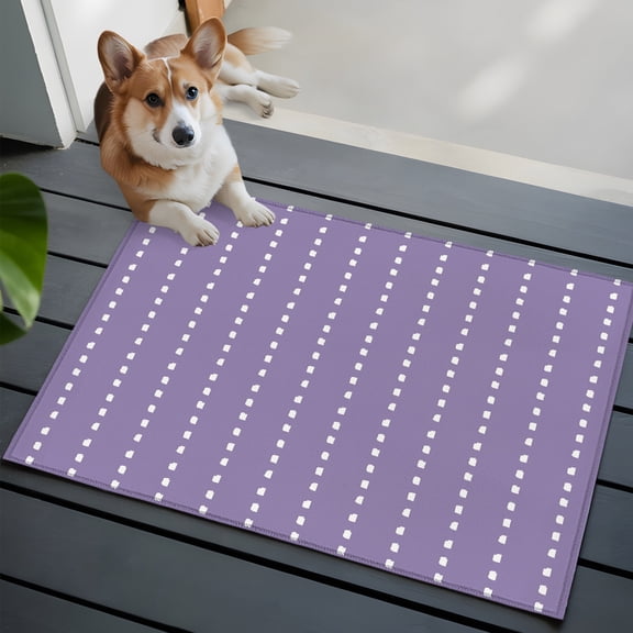 Vertical Lines Washable Entry Rug 2x3 Modern Abstract White Dashed Pattern Light Purple Low Pile Indoor Door Mat with Rubber Backing Thin Area Rug for for Entrance, Bedroom, Kitchen, Laundry