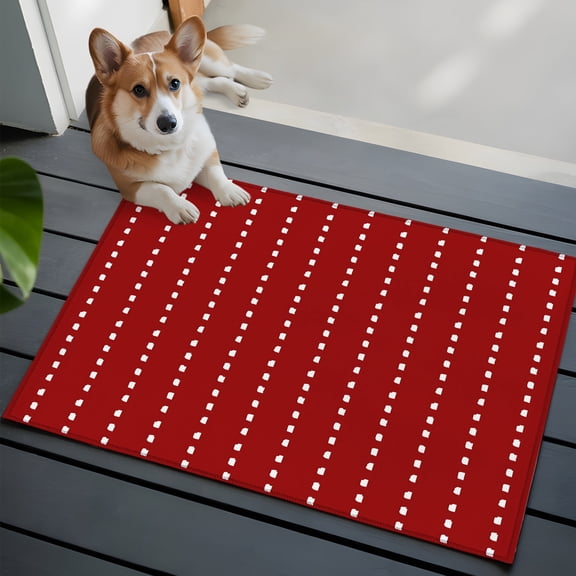 Vertical Lines Washable Entry Rug 2x3 Modern Abstract White Dashed Pattern Red Low Pile Indoor Door Mat with Rubber Backing Thin Area Rug for for Entrance, Bedroom, Kitchen, Laundry, Bathroom
