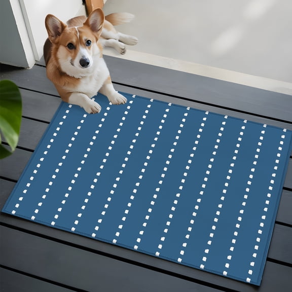 Vertical Lines Washable Entry Rug 2x3 Modern Abstract White Dashed Pattern Sky Blue Low Pile Indoor Door Mat with Rubber Backing Thin Area Rug for for Entrance, Bedroom, Kitchen, Laundry, Bathroom