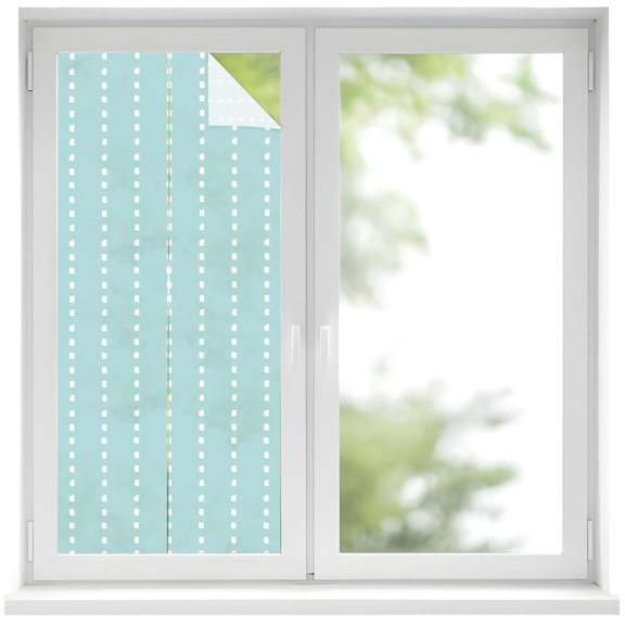 Vertical Lines Window Privacy Film Modern Abstract White Dashed Pattern Aqua Decorative Glass Window Film UV Blocking Static Cling Non-Adhesive Sticker Covering for Home Door 17.7 x 39.3 inches