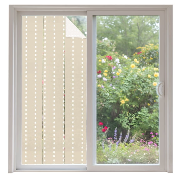 Vertical Lines Window Privacy Film Modern Abstract White Dashed Pattern Beige Decorative Glass Window Film UV Blocking Static Cling Non-Adhesive Sticker Covering for Home Door 35.4x78.7 inches