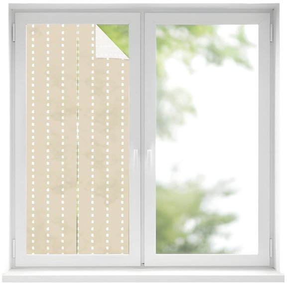 Vertical Lines Window Privacy Film Modern Abstract White Dashed Pattern Beige Decorative Glass Window Film UV Blocking Static Cling Non-Adhesive Sticker Covering for Home Door 19.6 x 39.3 inches