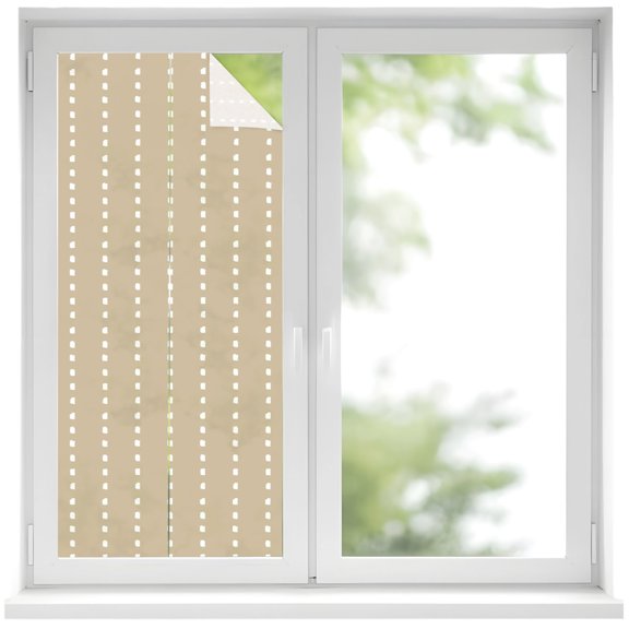 Vertical Lines Window Privacy Film Modern Abstract White Dashed Pattern Flax Decorative Glass Window Film UV Blocking Static Cling Non-Adhesive Sticker Covering for Home Door 17.7 x 39.3 inches