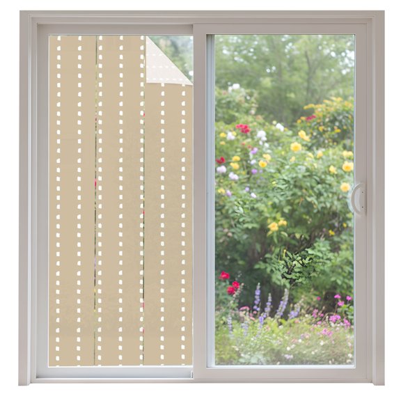 Vertical Lines Window Privacy Film Modern Abstract White Dashed Pattern Flax Decorative Glass Window Film UV Blocking Static Cling Non-Adhesive Sticker Covering for Home Door 35.4x78.7 inches