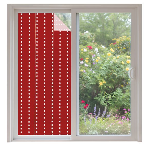 Vertical Lines Window Privacy Film Modern Abstract White Dashed Pattern Red Decorative Glass Window Film UV Blocking Static Cling Non-Adhesive Sticker Covering for Home Door 35.4x78.7 inches