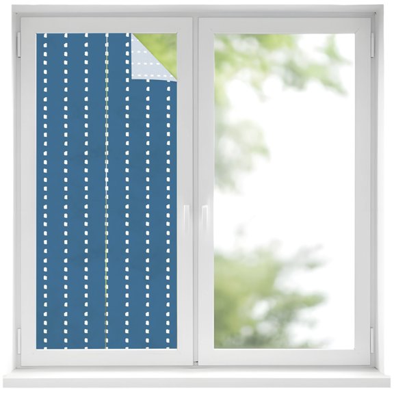 Vertical Lines Window Privacy Film Modern Abstract White Dashed Pattern Sky Blue Decorative Glass Window Film UV Blocking Static Cling Non-Adhesive Sticker Covering for Home Door 19.6 x 39.3 inches