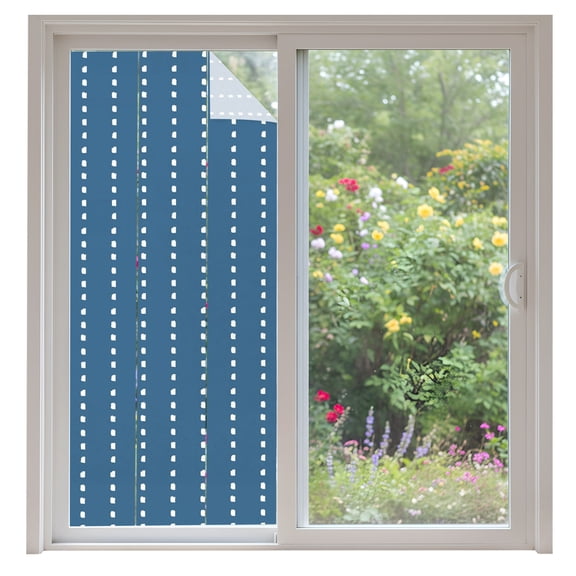 Vertical Lines Window Privacy Film Modern Abstract White Dashed Pattern Sky Blue Decorative Glass Window Film UV Blocking Static Cling Non-Adhesive Sticker Covering for Home Door 35.4x78.7 inches