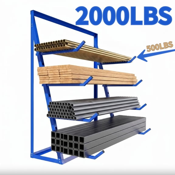 Vertical Lumber Rack, Adjustable Pipe Storage Rack, 4-Tier Blue Alloy Steel Long Material Organizer for Woodshop, Home Garage