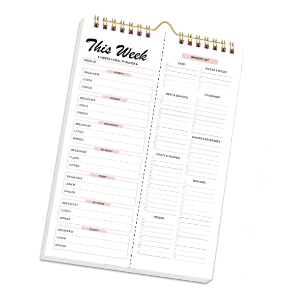 Vertical Meal Planning Pad Notebook Meal Planner With Kitchen Shopping List Sections & Quality Paper For Year Round Use