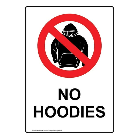 Vertical Metal No Hoodies Tin Sign with English Text and Symbol, White Size: 8 x 12 inch