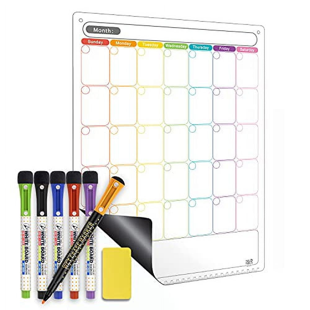 Magnetic Dry Erase Chore Chart and Calendar Bundle for Fridge: 2 Boards Included - 17x12 inch - 6 Fine Tip Markers and Large Eraser with Magnets