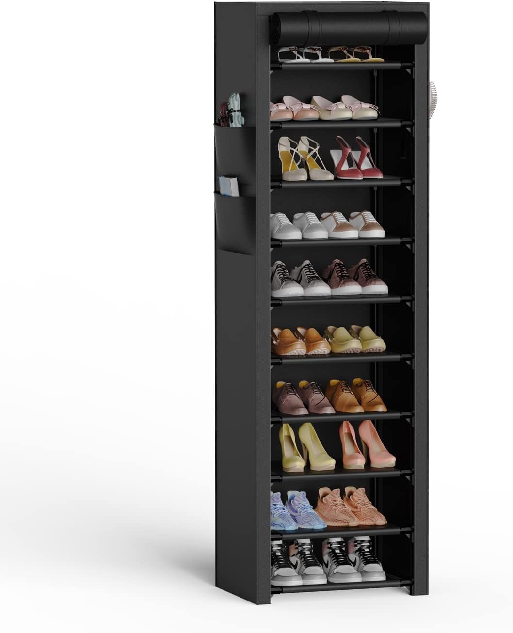 Vertical Narrow Shoe Rack Organizer 10 Tier Tall Closet Entryway Shoe Shelf with Dustproof Cover Holds 36-41 Pairs Freestanding Storage Cabinet White