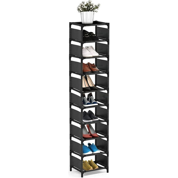 Vertical Narrow Tall Shoe Rack for Front Door Entrance,10 Tiers Sturdy Metal Shoe Rack Organizer for Closet Entryway, Storage Shelf, Space Saving Stackable Shoe Tower