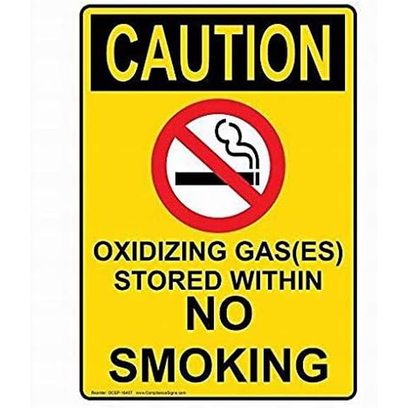 Vertical OSHA Caution Oxidizing Gas(ES) Stored Within No Smoking Sign Tin Metal Sign Warning Sign 8x12 Yellow Wall Decor