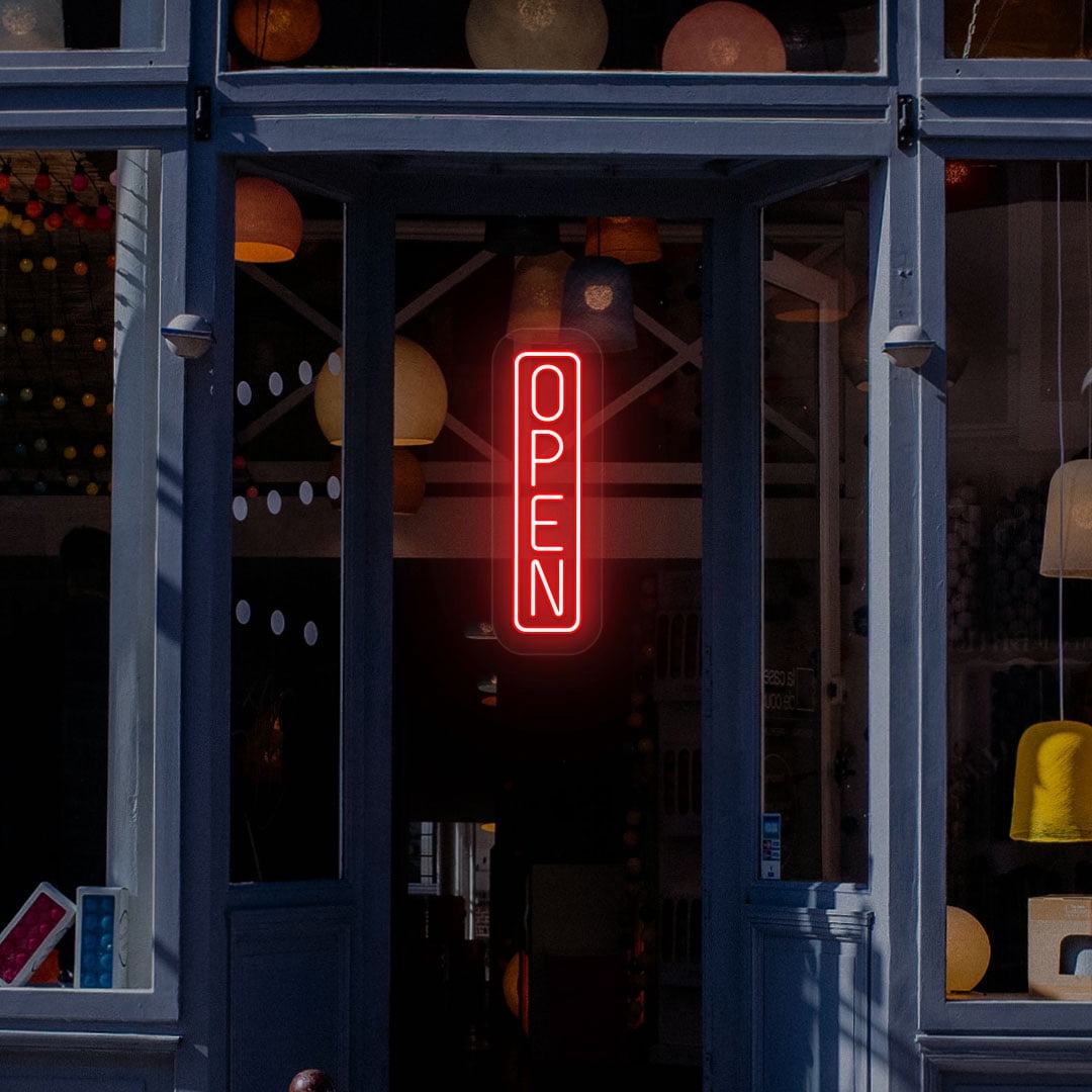 Vertical Open Neon Sign (yellow, 11.5"(W)x34.5"(H))