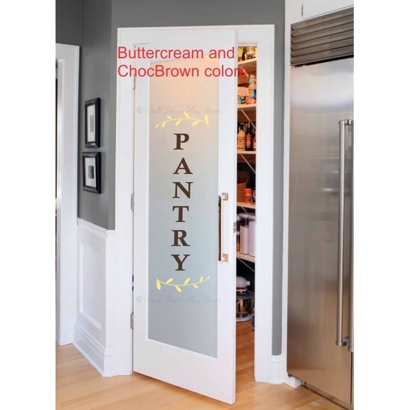 Vertical Pantry Decal Sticker Laurel Wreath Kitchen Wall Stickers - Pantry Decals for Kitchen Door - Removable Vinyl Lettering Decor for Glass Door, 10x30-Inch, Buttercream/ChBrown
