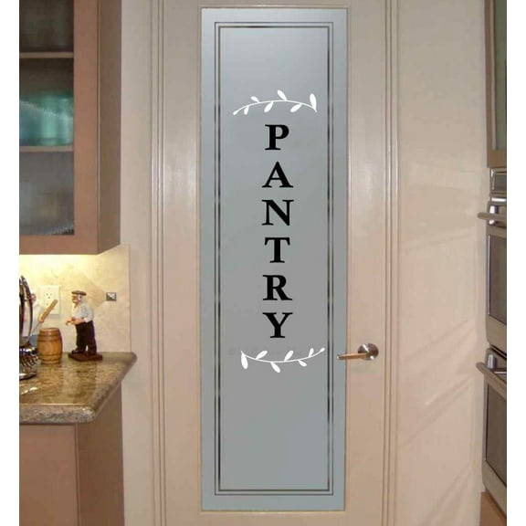 Vertical Pantry Decal Sticker Laurel Wreath Kitchen Wall Stickers - Pantry Decals for Kitchen Door - Removable Vinyl Lettering Decor for Glass Door, 10x30-Inch, White/Black