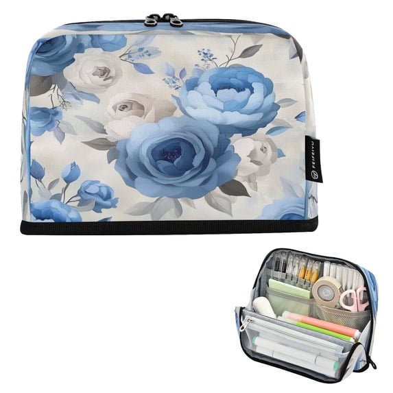 Vertical Pencil Case Pencil Bag Pencil Cases Large Capacity Storage Pencil Box Paintbrush Box Office Supplies Box Colorful Blue Rose