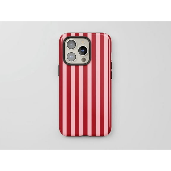 Vertical Pink & Red Striped Tough Phone Case – Retro Aesthetic Protective Cover for iPhone 16/15/14/13/12/11 Pro Max, Samsung Galaxy S25/S24/S23