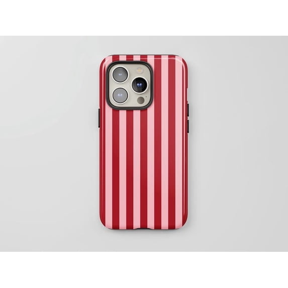 Vertical Pink & Red Striped Tough Phone Case – Retro Aesthetic Protective Cover for iPhone 16/15/14/13/12/11 Pro Max, Samsung Galaxy S25/S24/S24