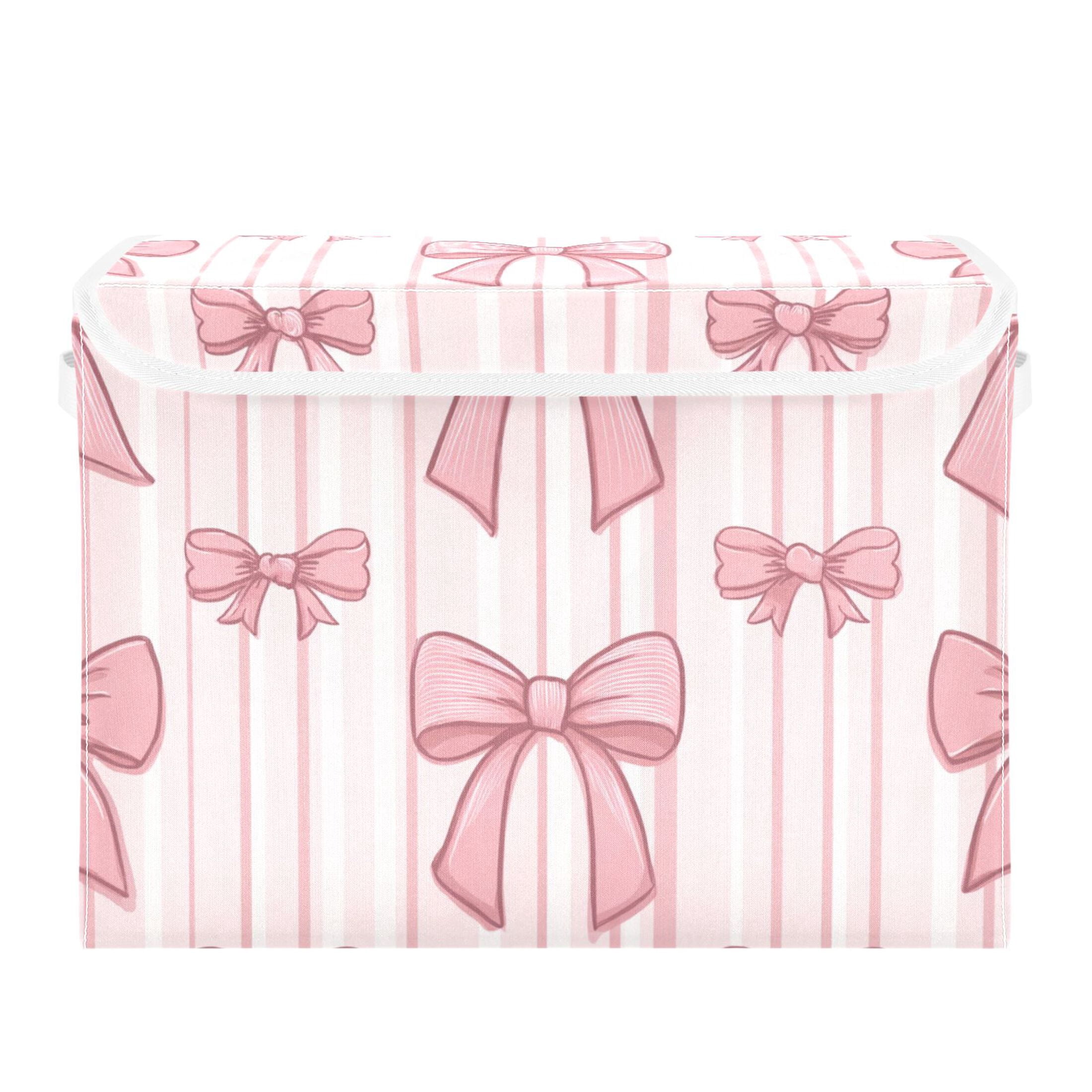 Vertical Pink Stripes with Bows Foldable Storage Bin with Lid and ...