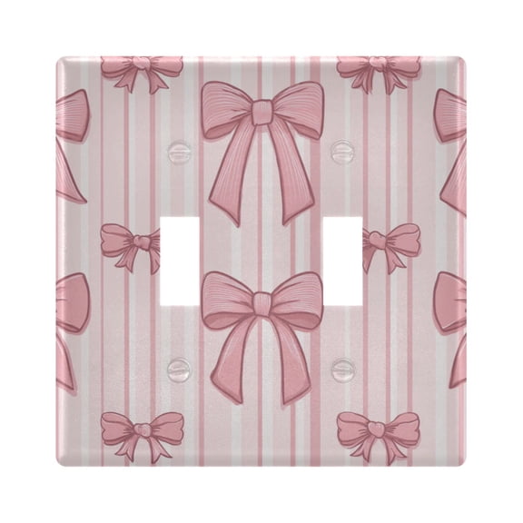 Vertical Pink Stripes with Bows Light Switch Cover Electrical Outlet Cover Replaceable Wall Plates 2-Gang
