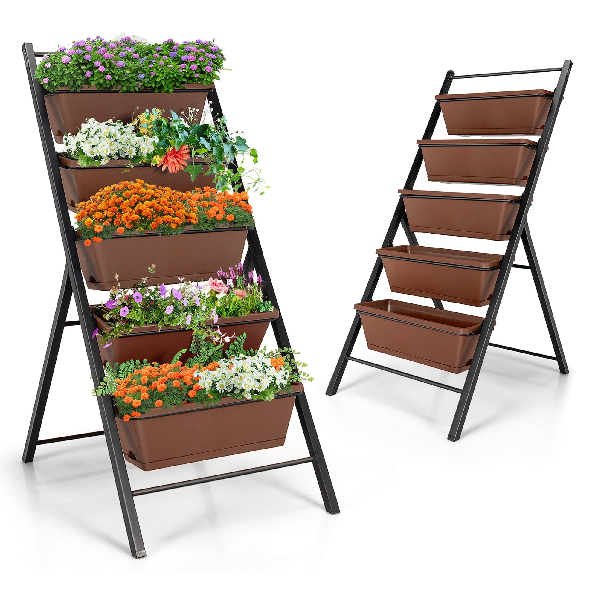 Brown 5-Tier Iron and PP Vertical Garden Planter