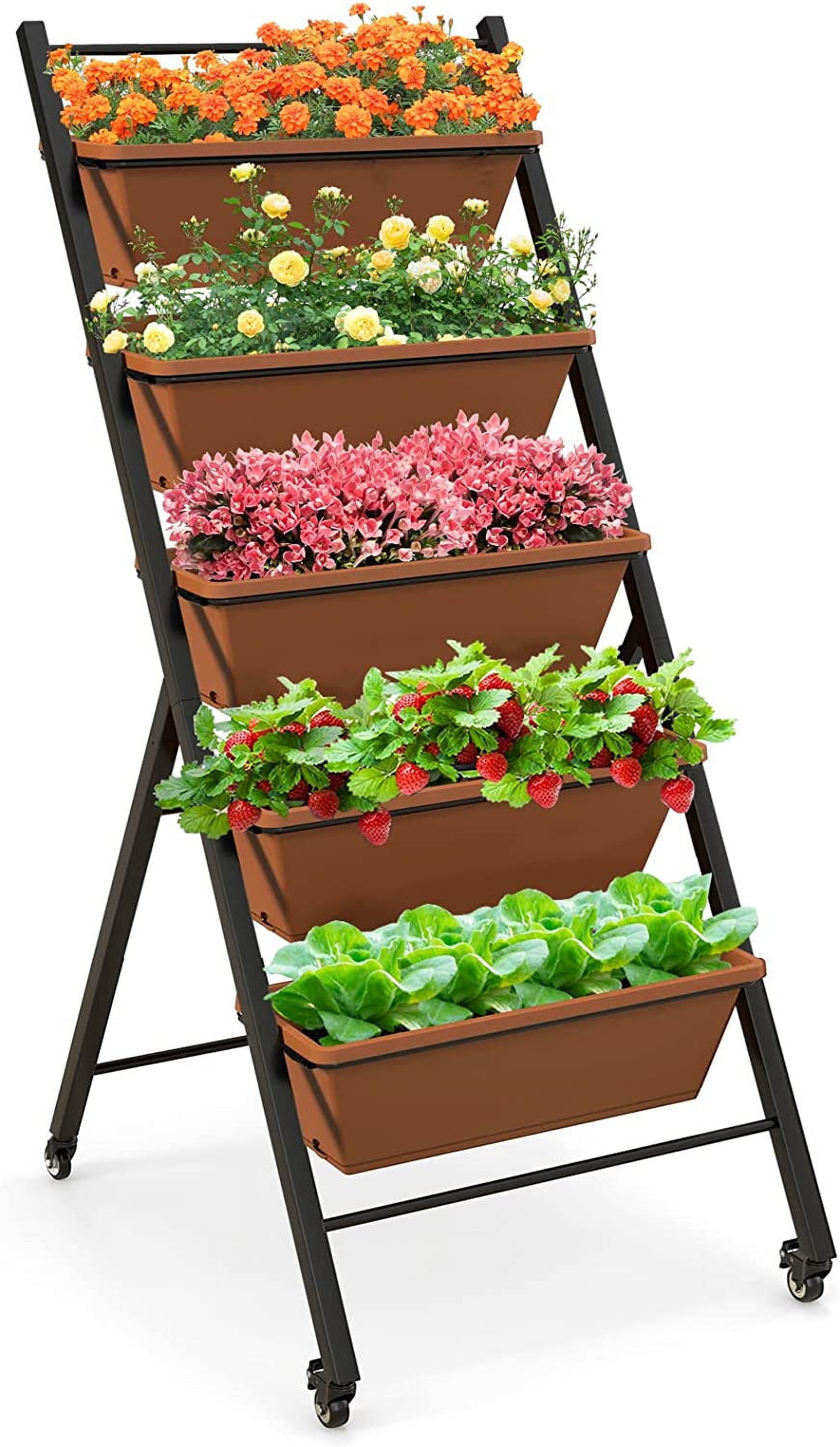 Vertical Planter Raised Bed on Wheels, Elevated Garden Beds with Water