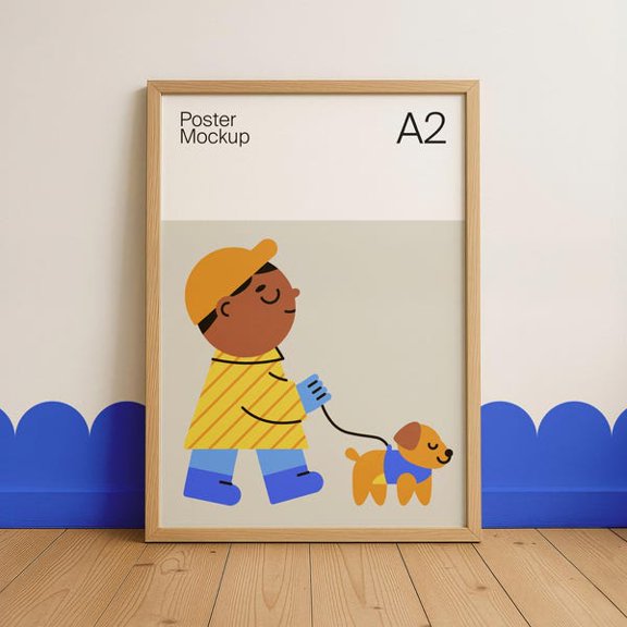 Vertical Poster Mockup with Editable Background Color: Simple A2 Wall Art Mockup Room. PSD ., Unframed Paper Poster 8x10in