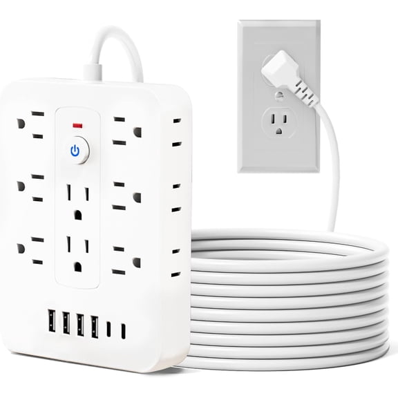 Vertical Power Strip Tower with 14 AC Outlets and 3 USB Ports, 1 Pack