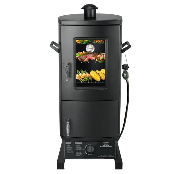 Vertical Propane Gas Smoker with Cover – Heavy Duty Outdoor BBQ Smoker Grill, 3 Removable Racks, Wood Chip Box & Water Pan