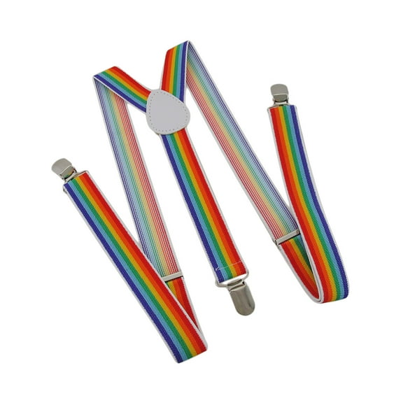 Vertical Rainbow Striped Elastic Suspenders Braces