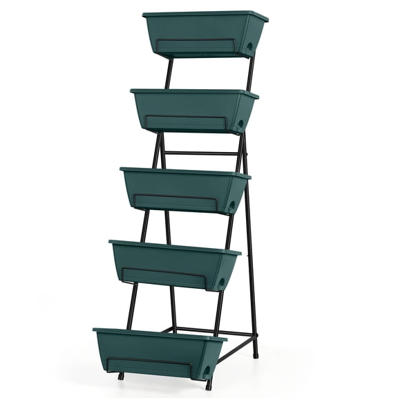 Vertical Raised Bed Outdoor Planter 5 Tier Brick Green Metal