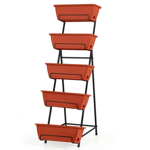 Vertical Raised Bed Outdoor Planter 5 Tier Brick Red Metal