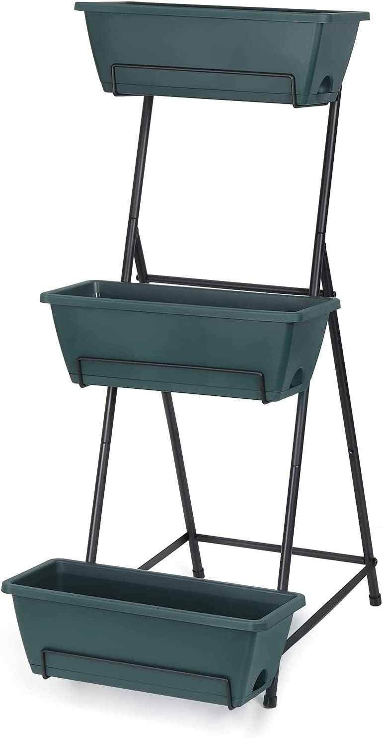 Vertical Raised Garden Bed 3 Tiers Planter Box Freestanding Garden Planter, Green