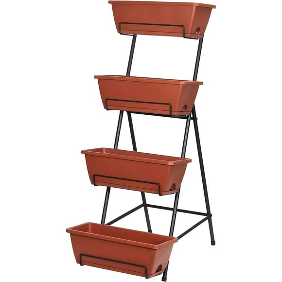 Vertical Raised Garden Bed 4 Tiers Planter Box Freestanding Garden Planter, Red