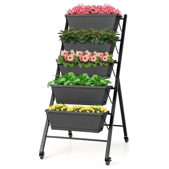 Vertical Raised Garden Bed, 5-Layer Freestanding Garden Planter with Drainage Holes, Container Boxes, Elevated Planter Box for Vegetable Flower Growing, Dark Grey