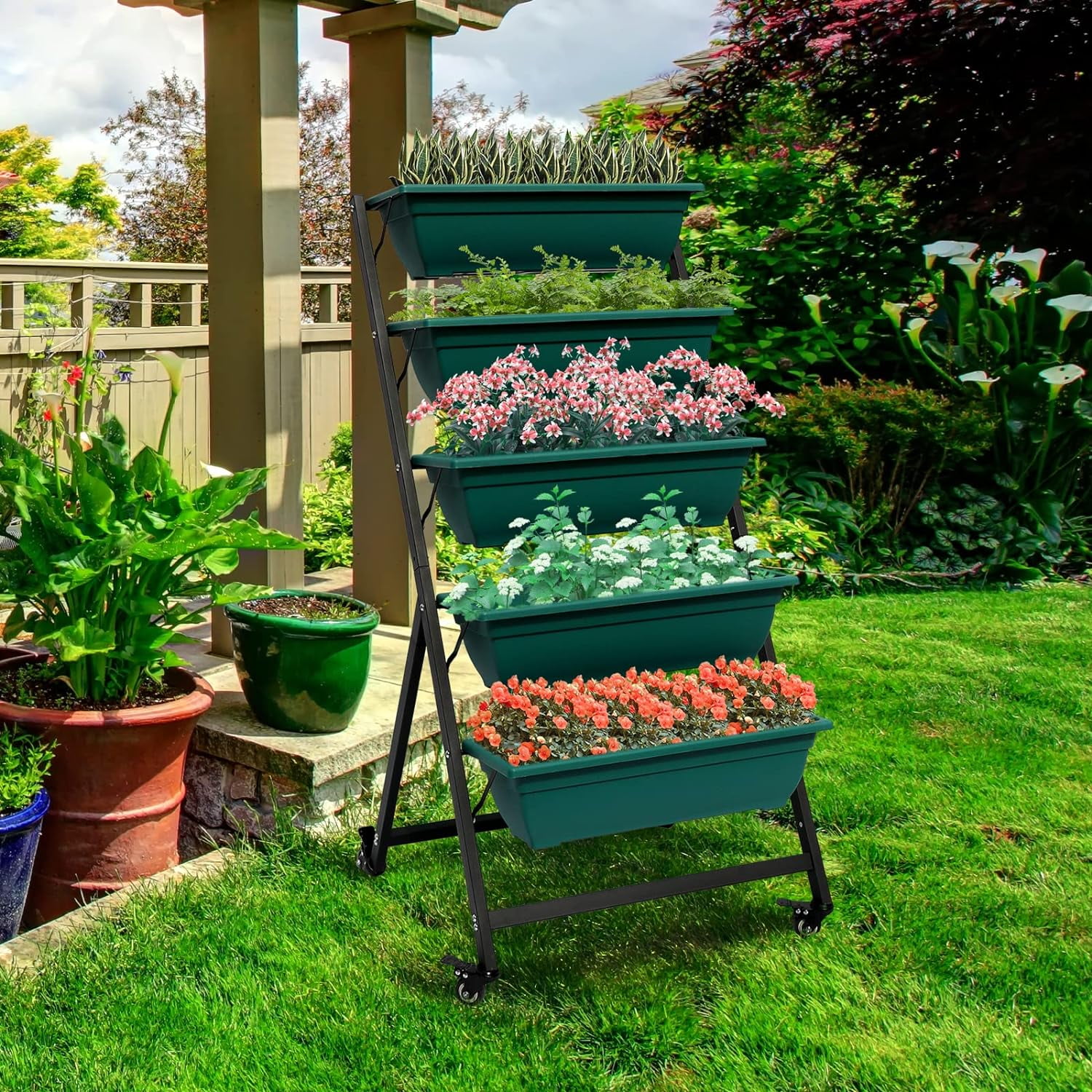 Vertical Raised Garden Bed with Wheel,5 Tiers Garden Planter