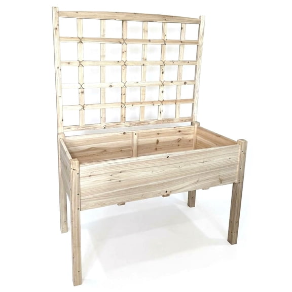 Vertical Raised Garden Bed with Trellis, 4-Compartment Elevated Wooden Planter Box, Space-Saving Rattan Style for Patio Balcony Outdoor
