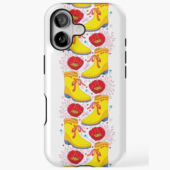 Vertical Red Tulip Yellow Boot Hearts Pattern Phone Case 17 16 15 14 13 12 11 Pro Max