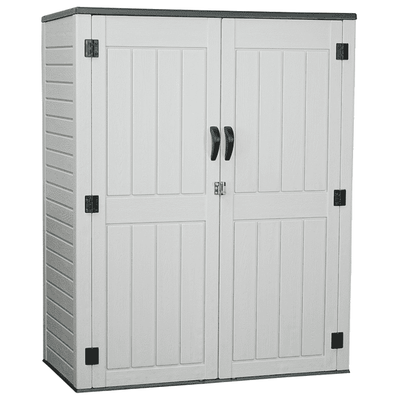 Vertical Resin Storage Shed, 60 Cuft Garden Tool Sheds & Outdoor Storage, Plastic Outdoor Storage Cabinet Waterproof, 5.6 x 2.3 ft Backyard Outside Lawn Mower Storage Shed, White