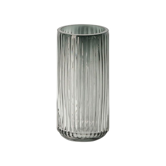Vertical Ribbed Glass Cylinder Vase Cigarette Ash PRYESS, Glass Vase Ribbed Vase Home Decor for Home Decor, Living Room, Centerpiece, Glass Vase