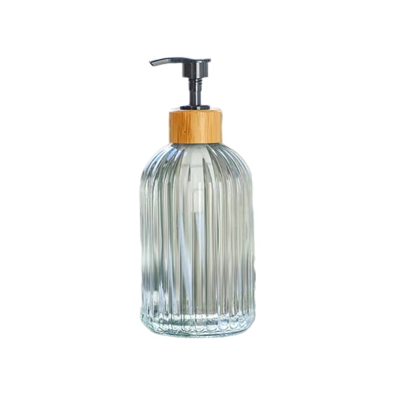 Vertical Ribbed Glass Soap Dispenser with Pump, 14 Ounce Hand Soap and Dish Soap Bottle for Kitchen and Bathroom, Elegant Farmhouse Style Refillable Dispenser for Liquid Soap and Lotion