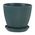 thumbnail image 1 of Vertical Ribbed Plastic Flower Pot Thickened Modern Planter for Indoor Outdoor Plants Lightweight Decorative Dark Green 4×3 Inch, 1 of 6