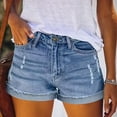 thumbnail image 1 of Vertical Ripped Denim Bermuda Shorts with Wide Cuffed Hem Women's High Waisted Denim Shorts Casual Ripped Summer Hot Short Jeans Frayed Distressed Jeans Shorts Sky Blue L, 1 of 5