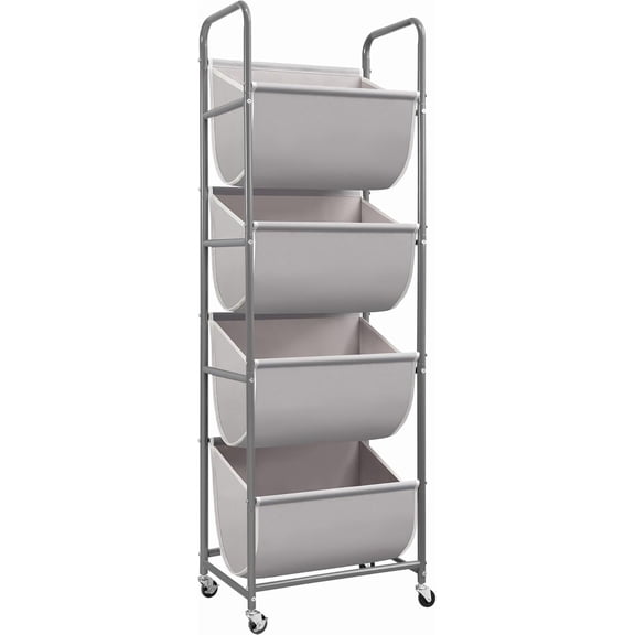 Vertical Rolling Laundry Hamper, 4 Section Laundry Sorter with Wheels and 2 Breaks, 4-tier Laundry Baskets for Small Space, Dorm, Laundry Room, Closet, Bathroom, Gray 4-tier