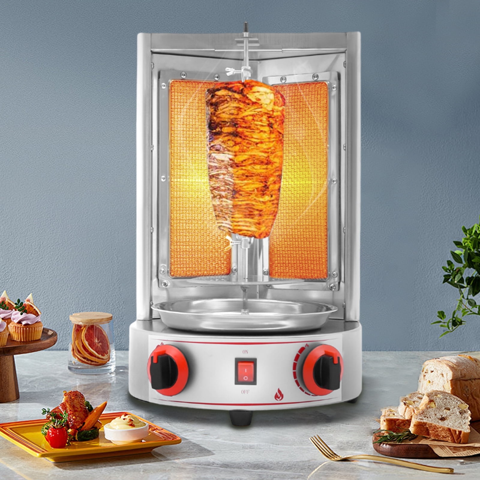 Vertical Shawarma Machine, LPG Gas Roasting Rotisserie Kebab Oven, Adjustable Countertop Broiler Turkey Rotisserie Grill Stainless Steel
