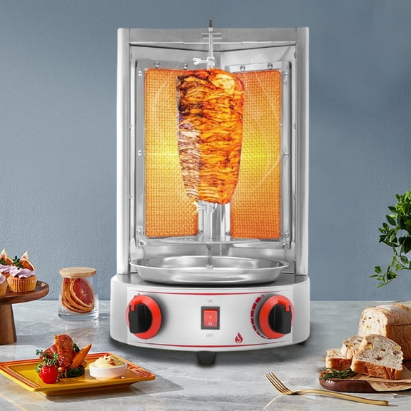 Vertical Shawarma Machine, LPG Gas Roasting Rotisserie Kebab Oven, Adjustable Countertop Broiler Turkey Rotisserie Grill Stainless Steel