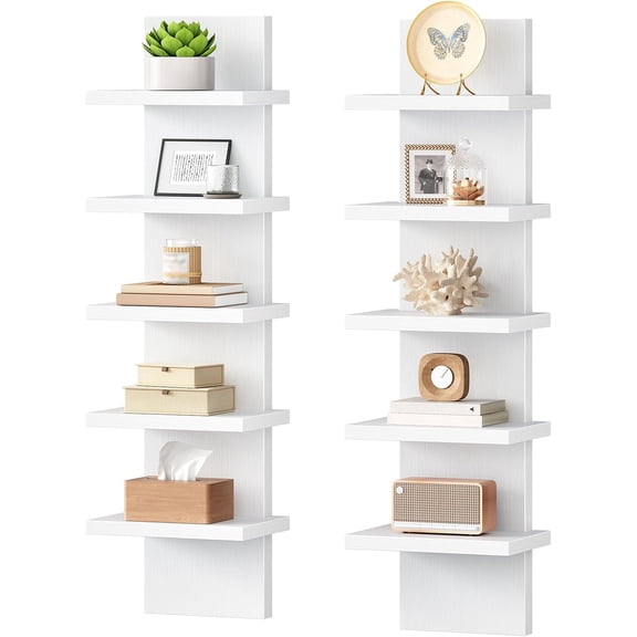 Vertical Shelving, Floating Storage Rack, Organizer Tall Tower Design for Livingroom, Bedroom, Kitchen, White