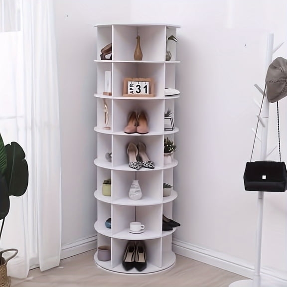 Vertical Shoe Carousel, 7 Tier Revolving Shoe Rack Tower, Spinning Shoe Display Lazy Susan, 360 Rotating Handbag Shoe Closet Storage